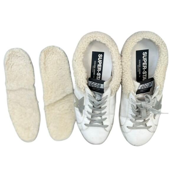 Golden Goose Superstar Sabot Shearling Slide Sneakers White Silver Authentic - Picture 7 of 11